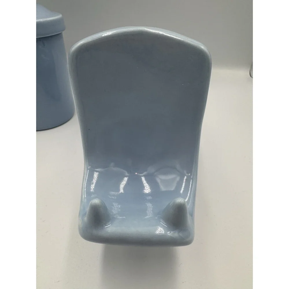 Vintage Blue Ceramic‎ Hippo Soap Toothbrush pen card Holder Cup Animal Bathroom